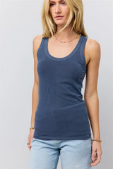 Olivia Ribbed Tank In Navy - Final Sale
