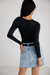 Long Sleeve Fitted Knit Top In Black - Final Sale