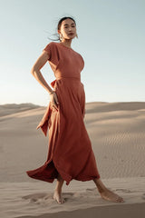 Vaeda Ribbed Tie Dress In Rust - Final Sale
