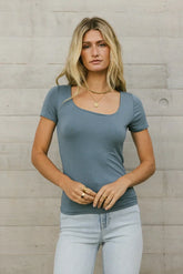 Scoop Neck Tee in Slate