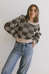 Cielo Checkered Sweater in Taupe