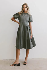 Eliana Pleated Midi Dress in Sage - FINAL SALE