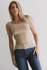 Carly Lettuce Edge Tee in Taupe