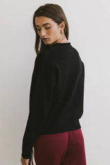 Meli Button Front Knit Sweater In Black - Final Sale
