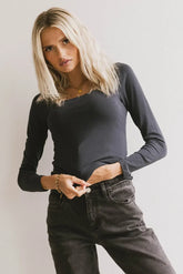 Polly Scoop Neck Top in Navy - FINAL SALE