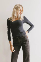 Polly Scoop Neck Top In Navy - Final Sale