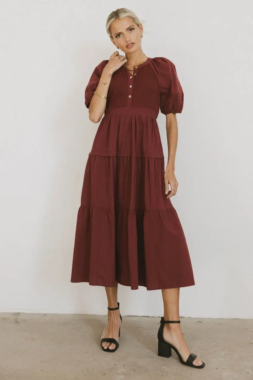 Leandra Midi Dress in Burgundy