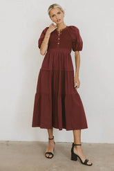 Leandra Midi Dress in Burgundy