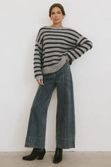 Azuline Striped Sweater In Grey - Final Sale
