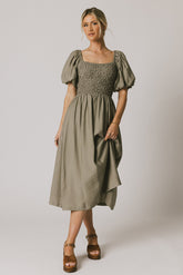 Janie Smocked Midi Dress in Olive - FINAL SALE