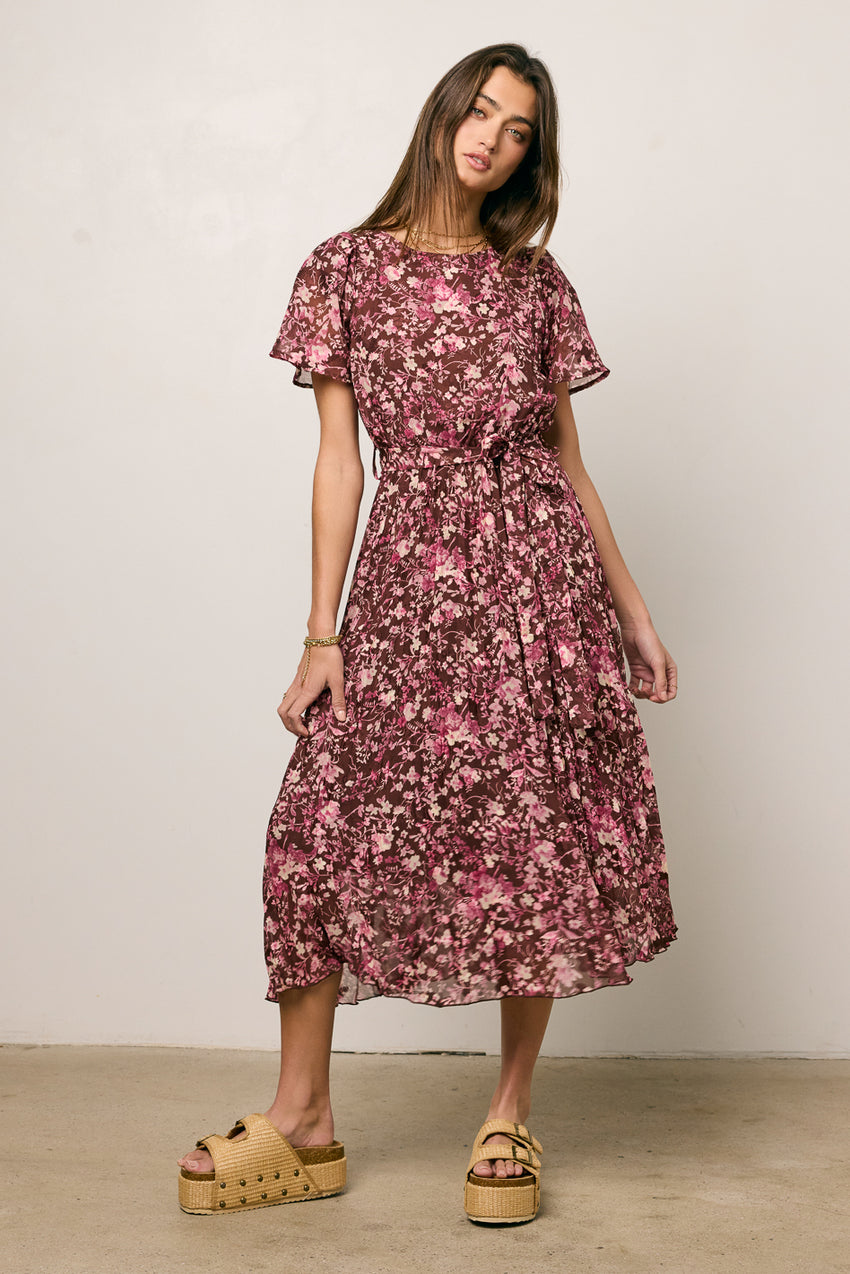 Mary Anne Floral Midi Dress in Brown - FINAL SALE