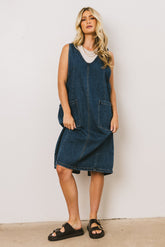 Camry Overall Dress in Dark Wash