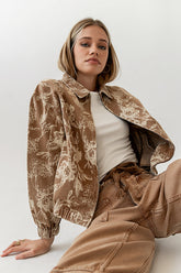 Kellie Floral Bomber Jacket in Camel