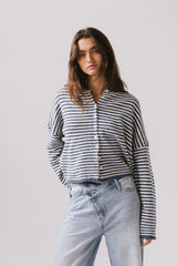 Miriam Striped Cardigan In Denim
