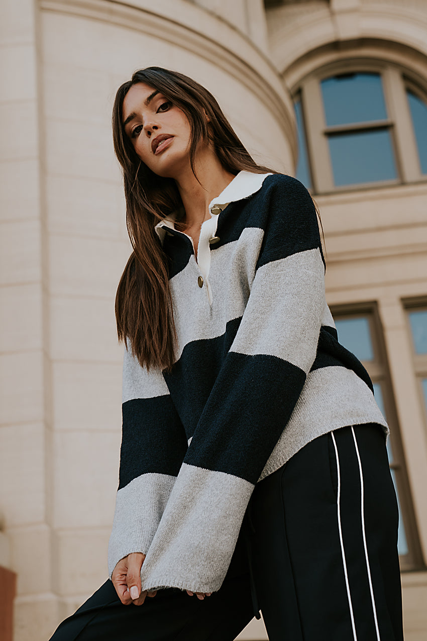 Kenzie Striped Sweater in Navy