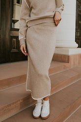 Kenna Contrast Midi Skirt in Oatmeal