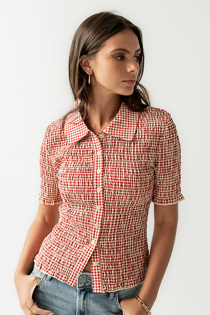 Connie Gingham Blouse in Red - FINAL SALE