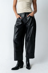 Langston Vegan Leather Barrel Jeans in Black