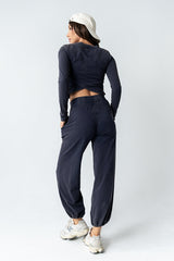 Kassie Crossover Crop Top In Navy - Final Sale