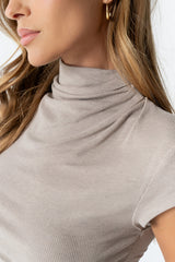 Kara Mock Neck Top In Taupe - Final Sale