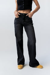 Jade Cuffed Wide Leg Jeans in Black