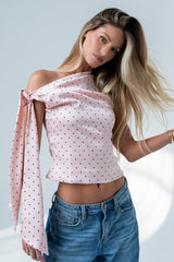 Haven Satin Polka Dot Top In Pink - Final Sale