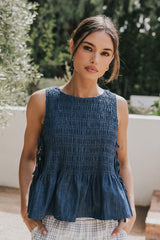 Jeremy Smocked Blouse In Denim - Final Sale