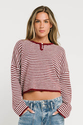 Kinsley Oversized Striped Sweater in Burgundy