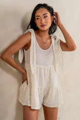 Mary Floral Knit Romper in Ivory