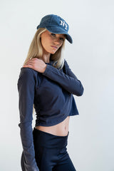Kassie Crossover Crop Top In Navy - Final Sale