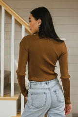 Caroline Mock Neck Sweater In Brown - Final Sale