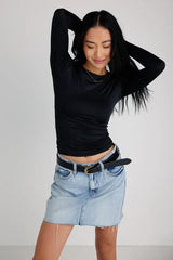 Long Sleeve Fitted Knit Top In Black - Final Sale