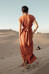 Vaeda Ribbed Tie Dress In Rust - Final Sale