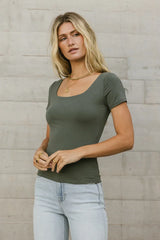 Scoop Neck Tee In Charcoal - Final Sale