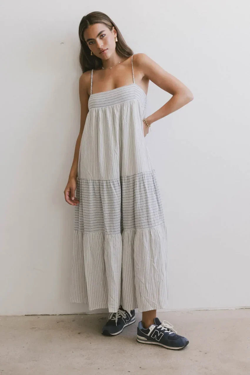 Demi Striped Midi Dress In Blue - Final Sale