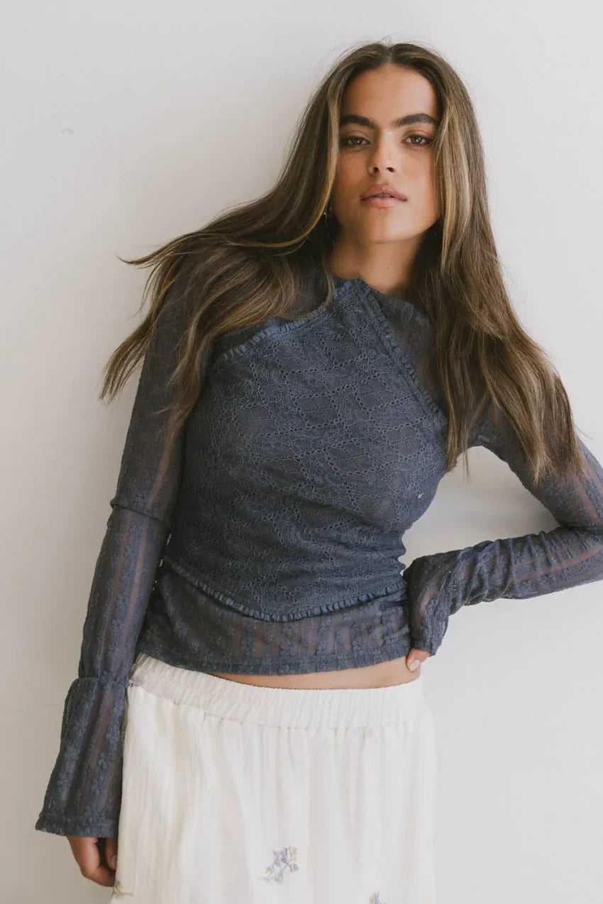 Linnea Lace Top In Blue - Final Sale