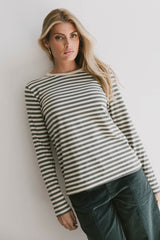 Reggie Striped Top In Olive And White - Final Sale