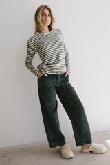 Reggie Striped Top In Olive And White - Final Sale