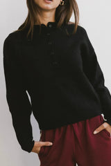 Meli Button Front Knit Sweater in Black - FINAL SALE