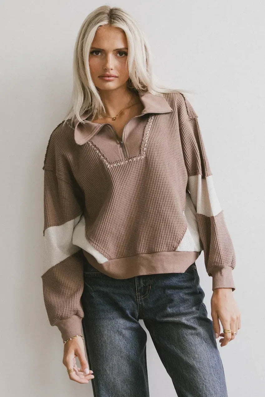 Harbor Knit Quarter Zip In Brown - Final Sale