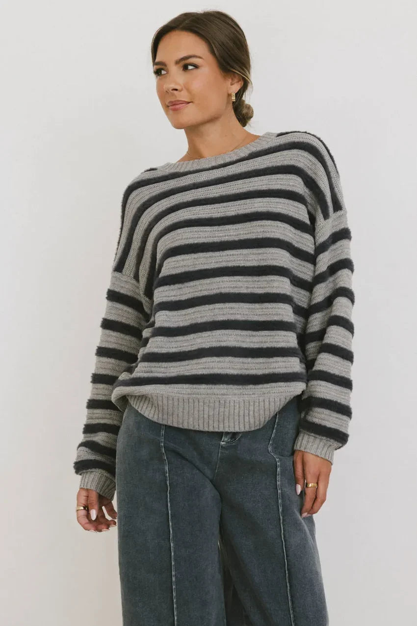 Azuline Striped Sweater In Grey - Final Sale
