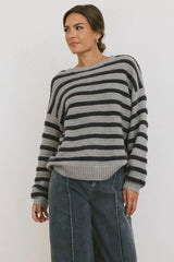 Azuline Striped Sweater In Grey - Final Sale
