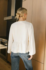 Lucie Peplum Tie Blouse In Cream - Final Sale