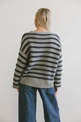 Azuline Striped Sweater In Grey - Final Sale