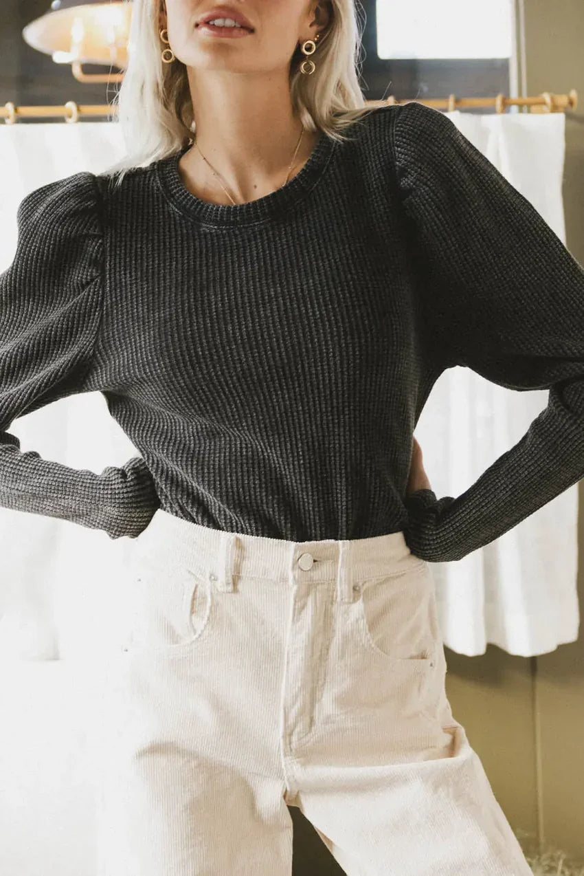 Kelcey Waffle Knit Top In Black - Final Sale