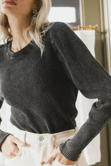 Kelcey Waffle Knit Top In Black - Final Sale