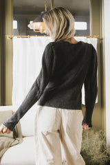 Kelcey Waffle Knit Top In Black - Final Sale