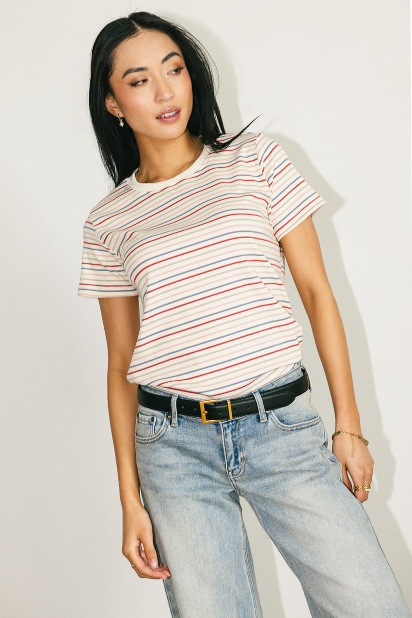 Christopher Striped Tee In Multi - Final Sale