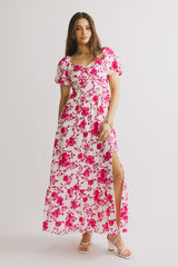 Mellanie Floral Maxi Dress in Fuchsia