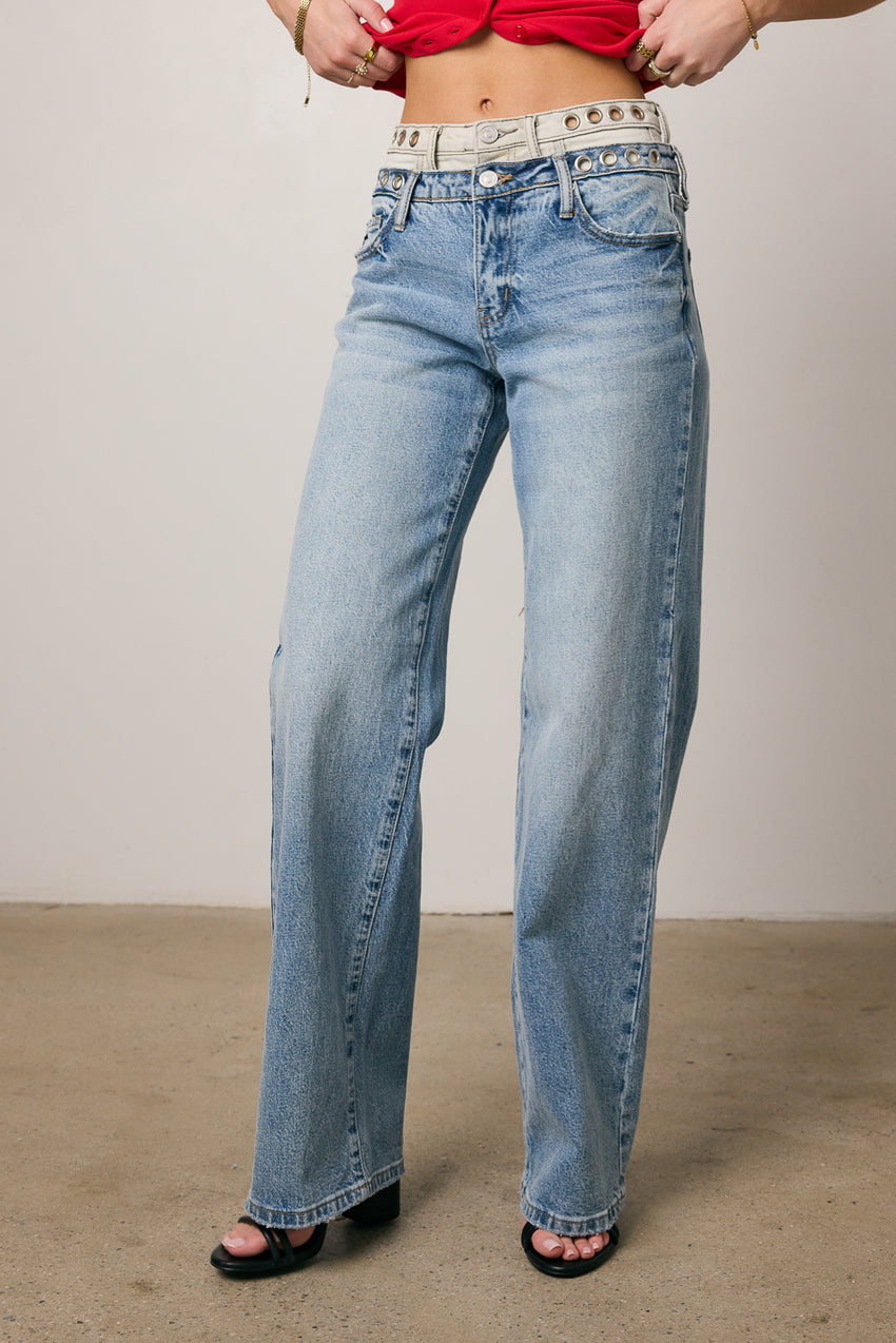 Cierra Double Waisted Wide Leg Jeans - Final Sale